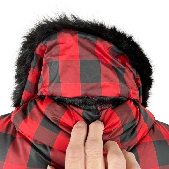 NWT Talbots Down Puffer Vest with Removable Fur Collar Buffalo Check Size XS - Picture 7 of 12